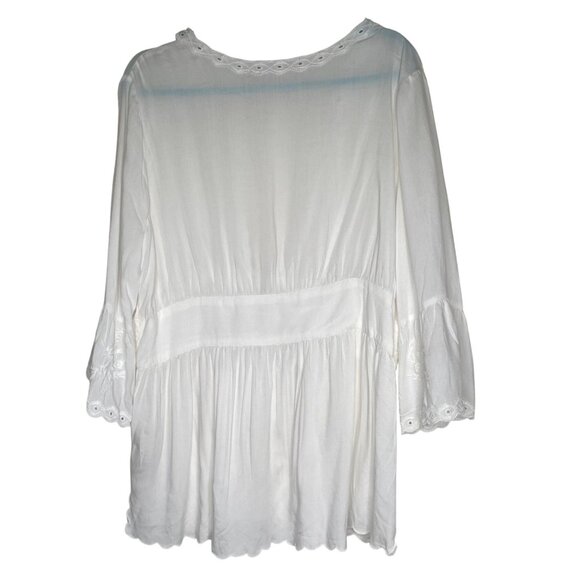 Soft Surroundings Babydoll Blouse Womens Size L White Embroidered Flowy Coastal - Picture 3 of 11